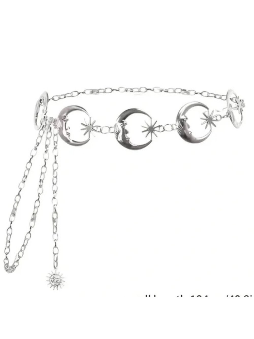 Moon & Sun Chain Belt With Celestial Charms -Silver Tone Adjustable Waist Jewelr